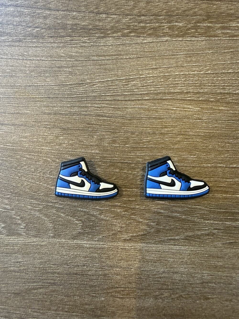2pc Air Jordan 1 Royal Toe High Top Sneaker Croc Charms Jibbitz Pair Kicks Pins